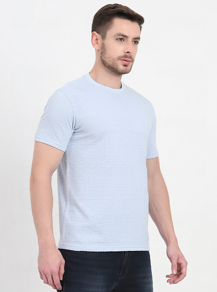 Sky Blue Solid Slim Fit T-Shirt | JadeBlue
