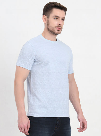 Sky Blue Solid Slim Fit T-Shirt | JadeBlue