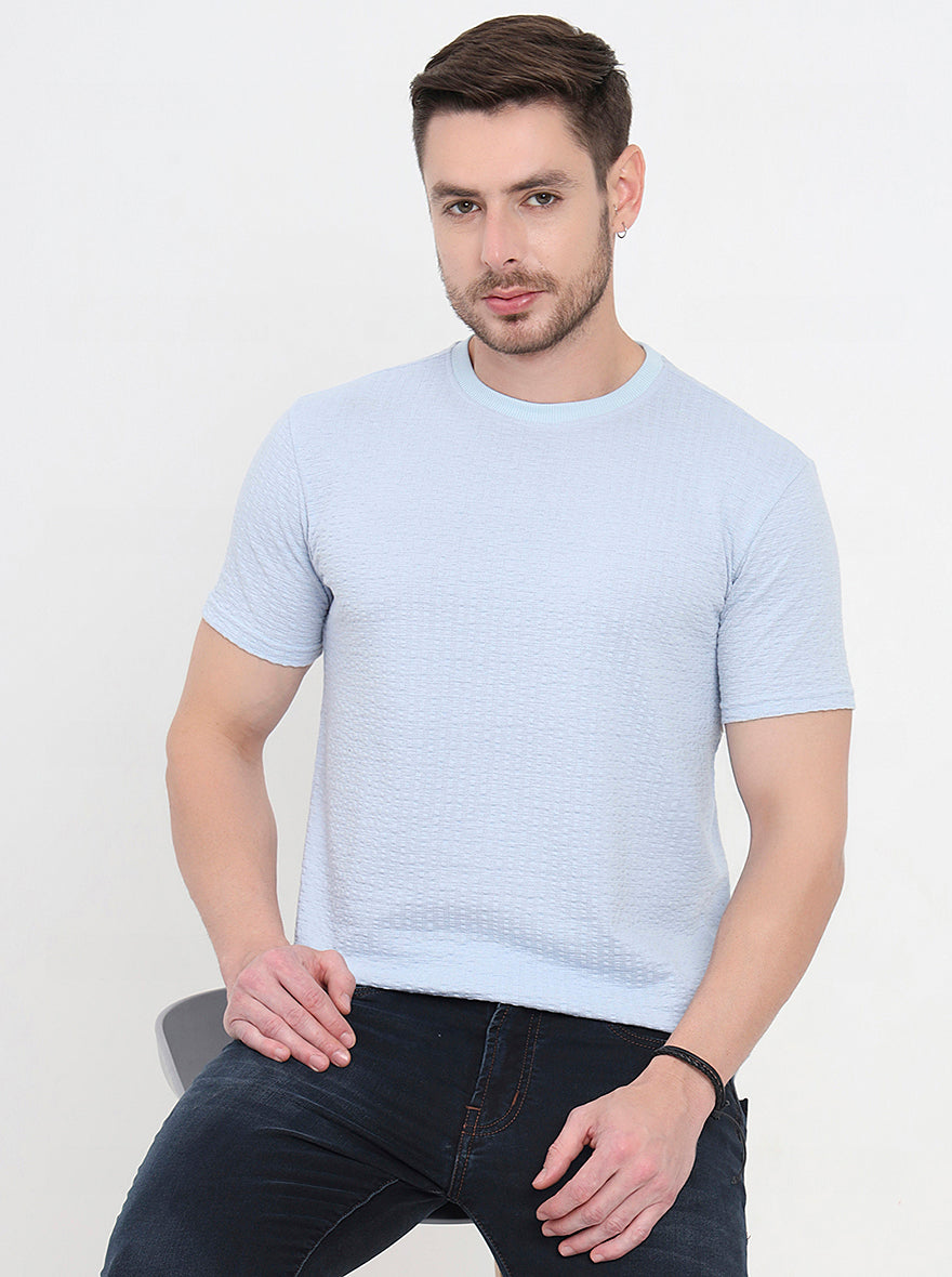 Sky Blue Solid Slim Fit T-Shirt | JadeBlue