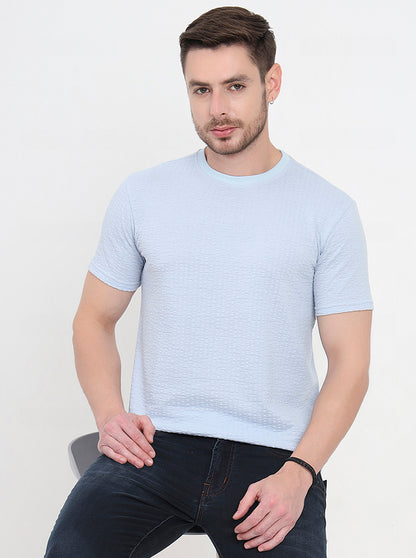 Sky Blue Solid Slim Fit T-Shirt | JadeBlue