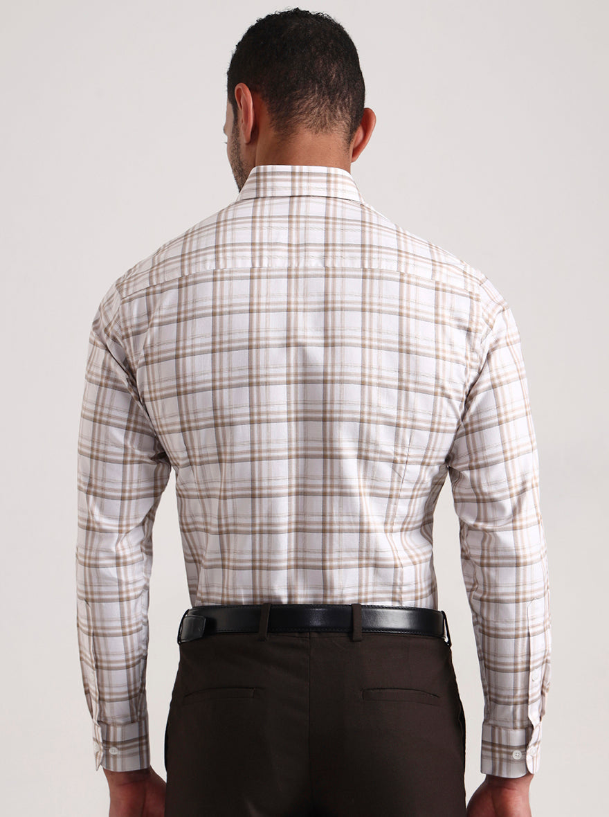 White & Brown Checked Slim Fit Formal Shirt | Metal