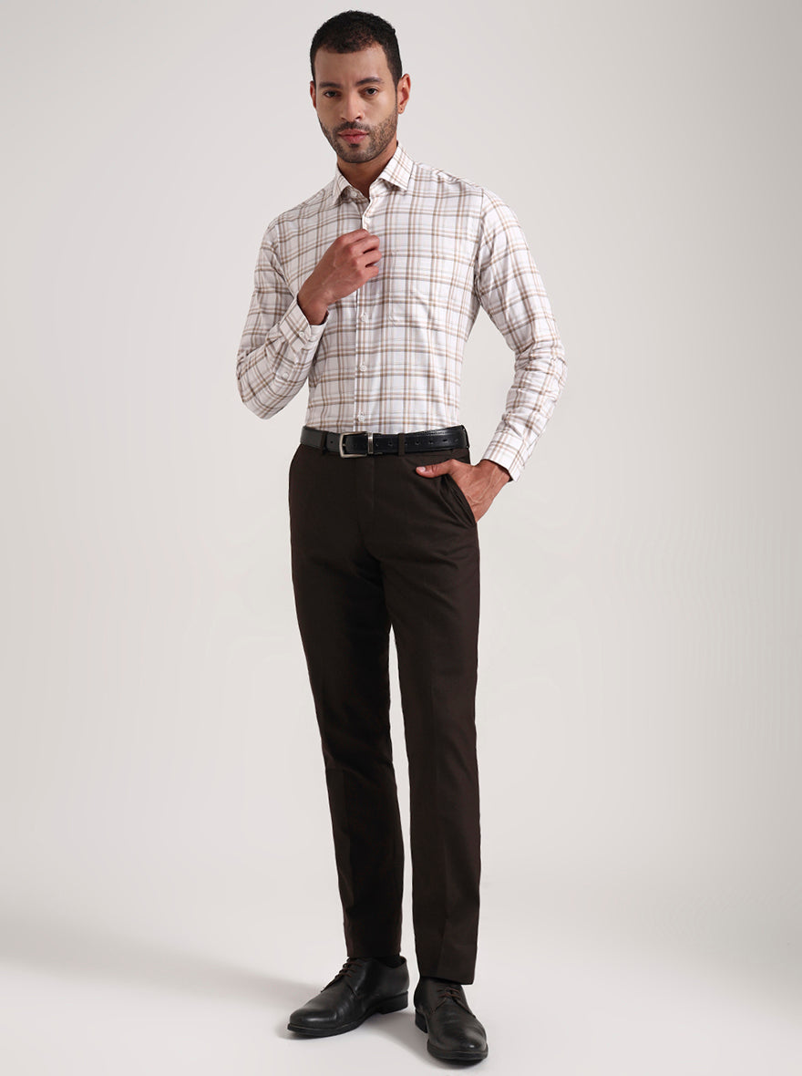 White & Brown Checked Slim Fit Formal Shirt | Metal