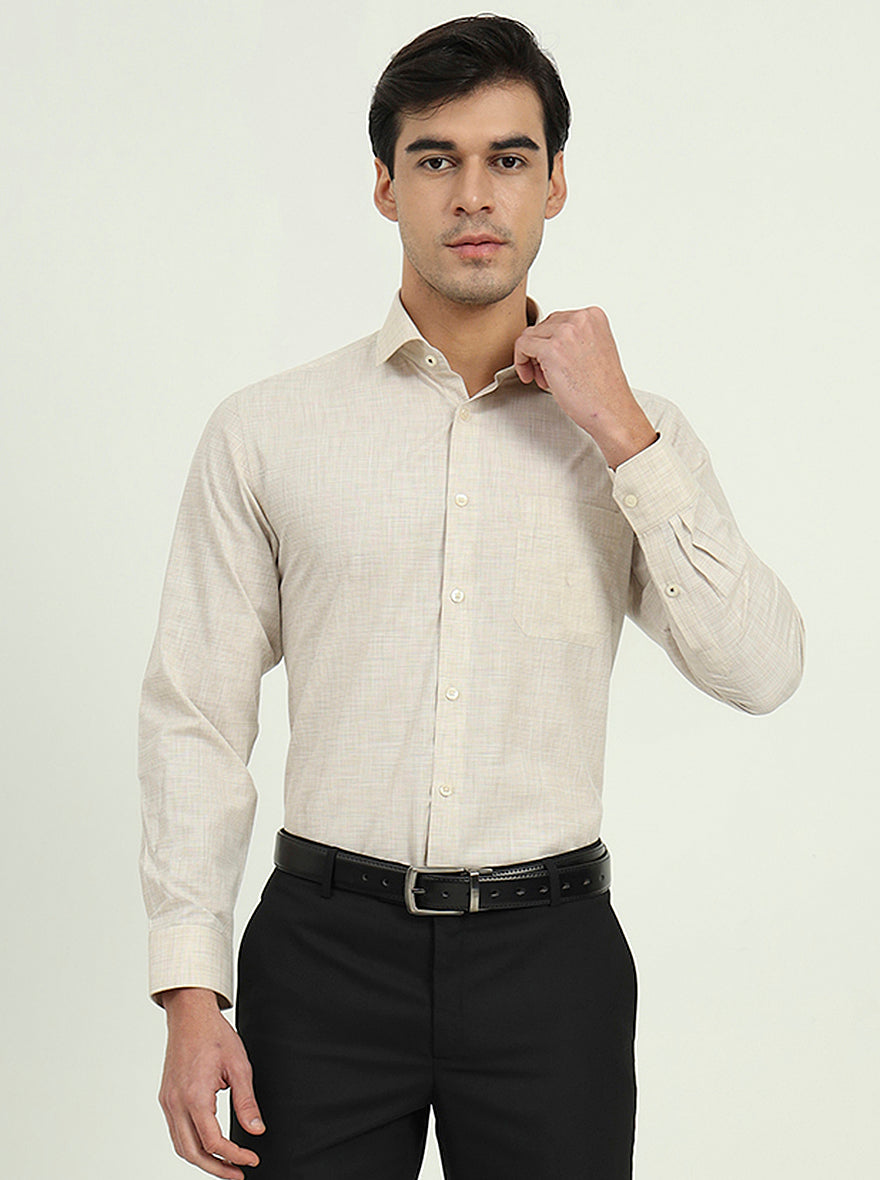 Beige Solid Slim Fit Formal Shirt | Greenfibre