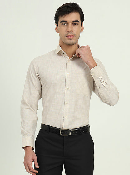 Beige Solid Slim Fit Formal Shirt | Greenfibre
