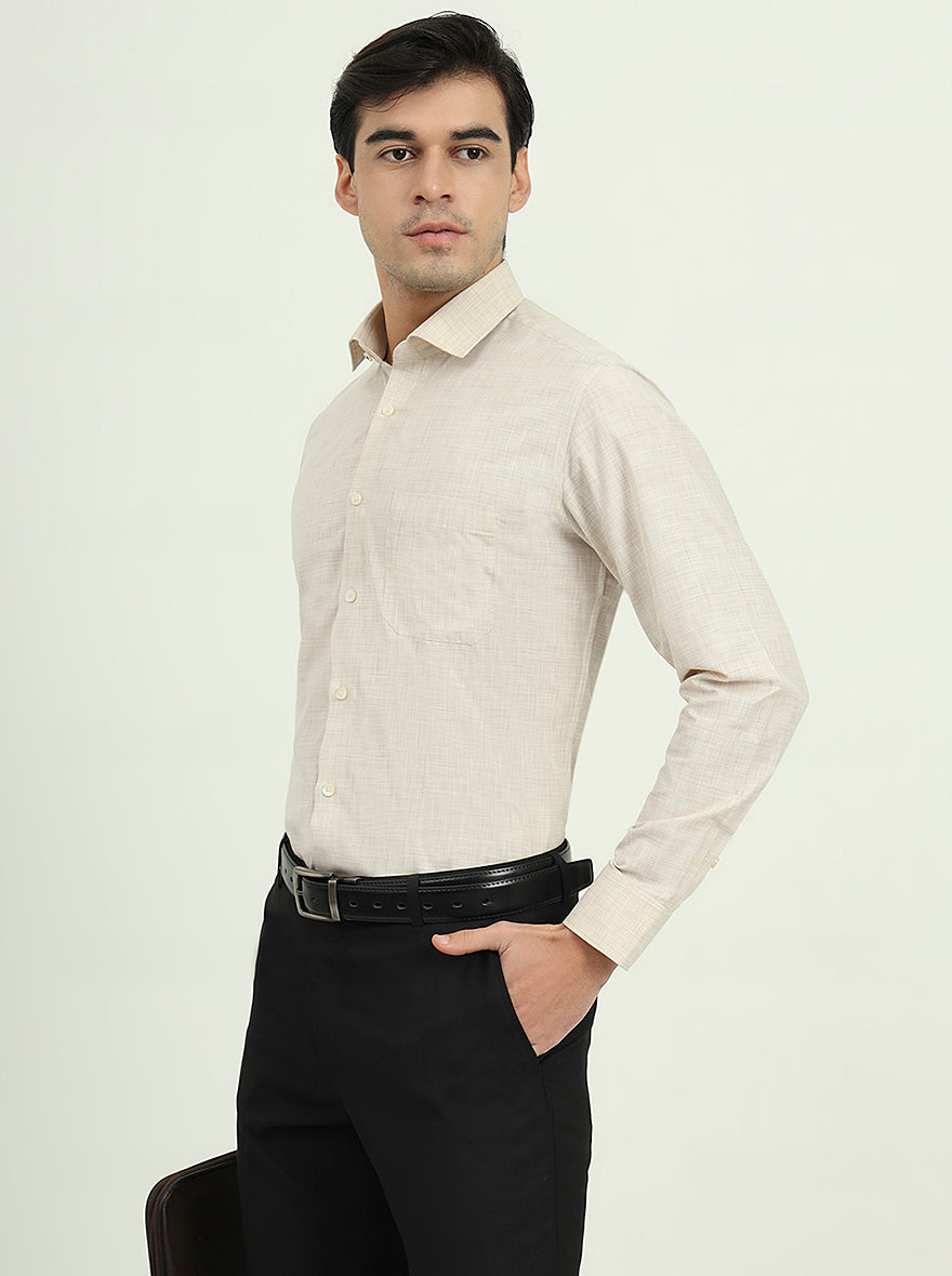 Beige Solid Slim Fit Formal Shirt | Greenfibre