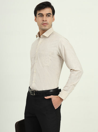 Beige Solid Slim Fit Formal Shirt | Greenfibre