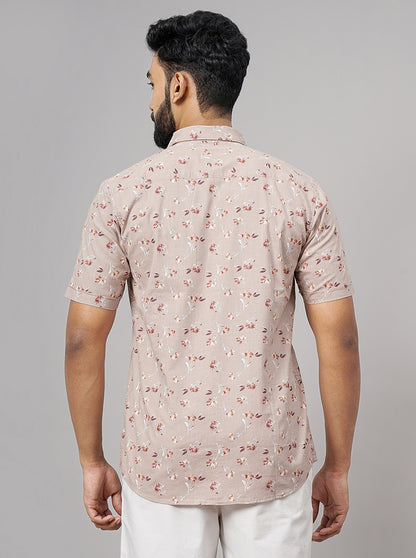 Cream Printed Slim Fit Casual Shirt | JadeBlue