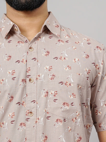 Cream Printed Slim Fit Casual Shirt | JadeBlue