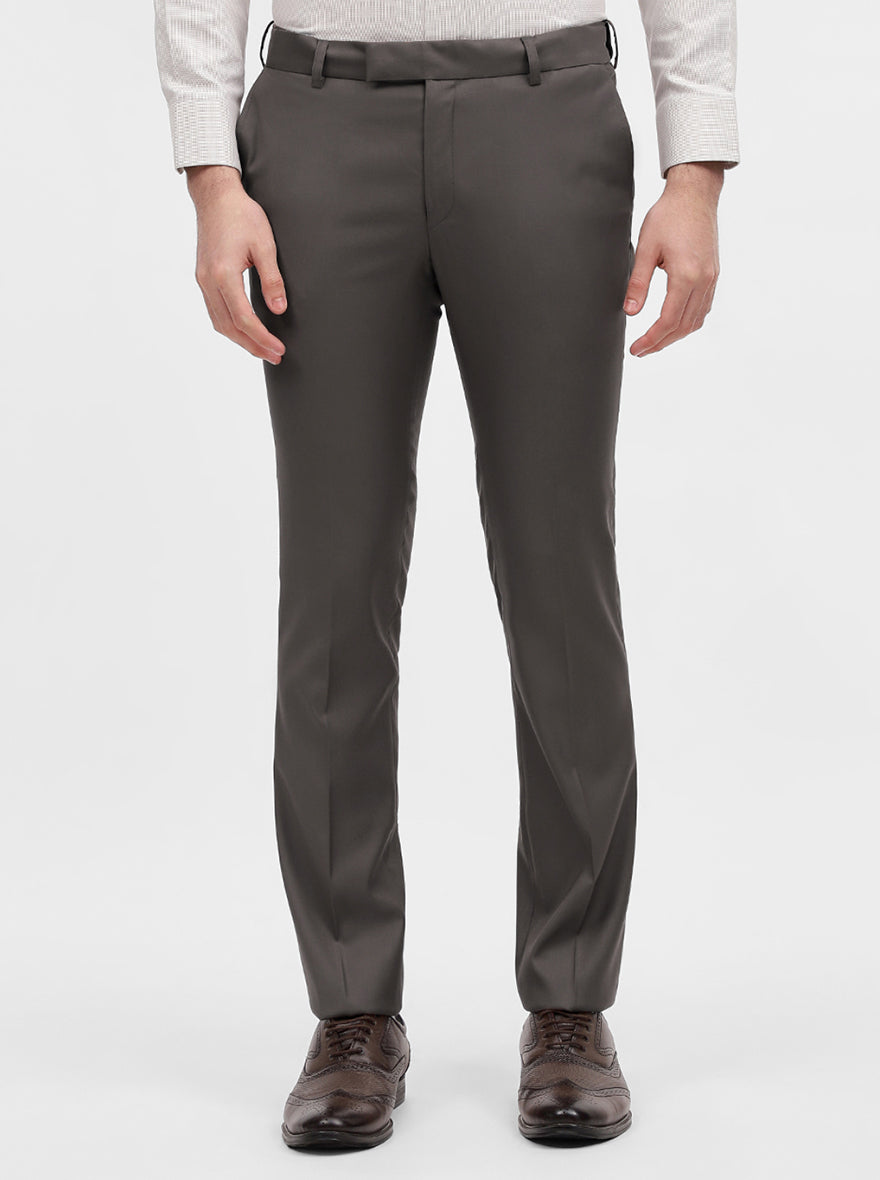 Brown Solid Slim Fit Formal Trouser | Metal