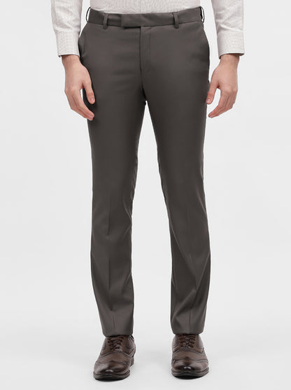 Brown Solid Slim Fit Formal Trouser | Metal