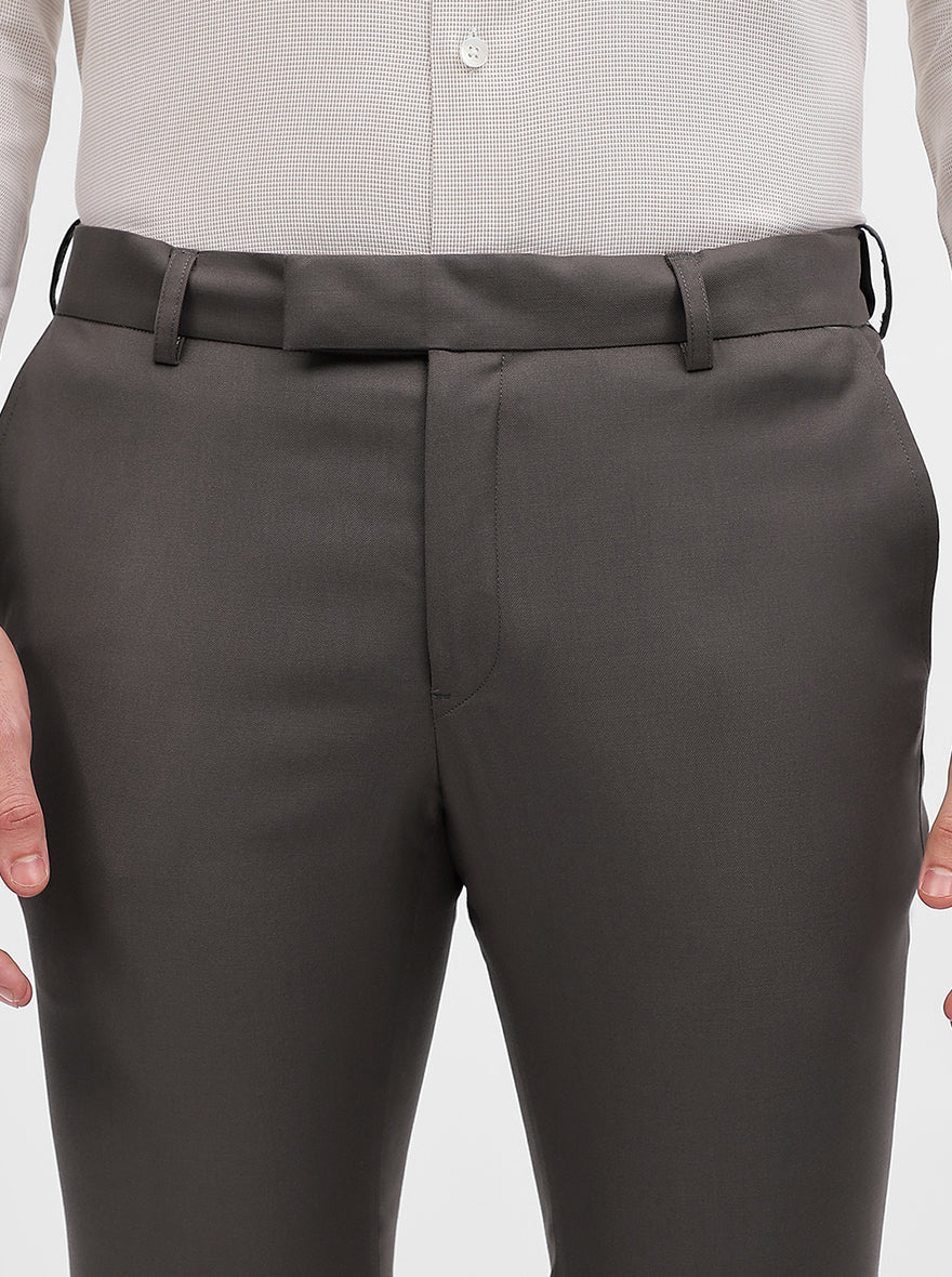 Brown Solid Slim Fit Formal Trouser | Metal