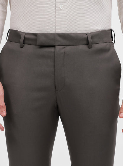 Brown Solid Slim Fit Formal Trouser | Metal