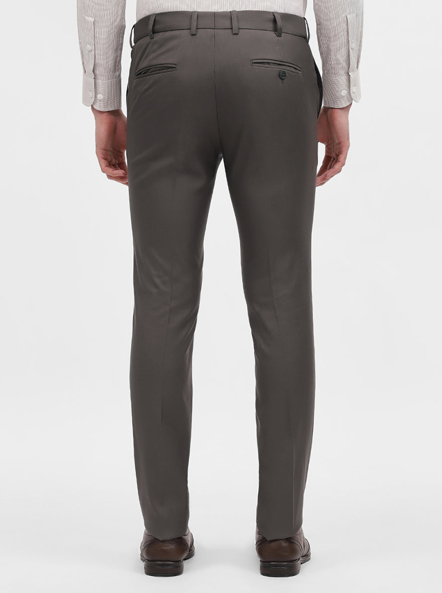 Brown Solid Slim Fit Formal Trouser | Metal