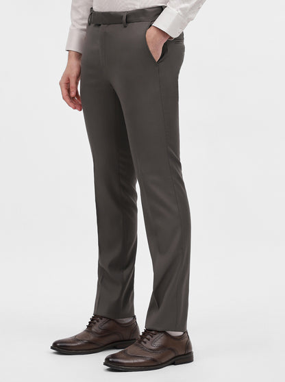 Brown Solid Slim Fit Formal Trouser | Metal