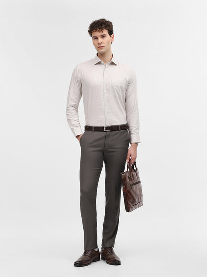 Brown Solid Slim Fit Formal Trouser | Metal
