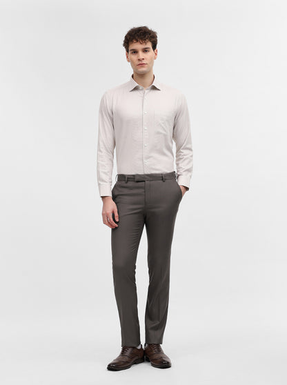 Brown Solid Slim Fit Formal Trouser | Metal