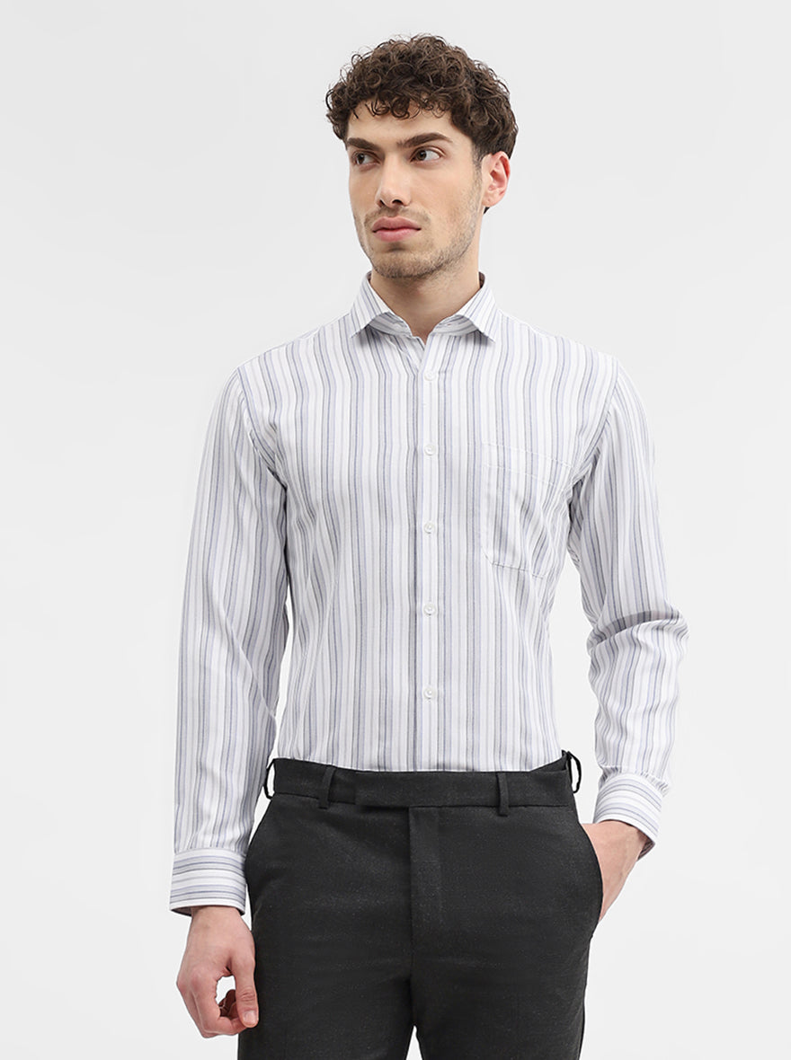 White & Grey Striped Slim Fit Formal Shirt | Greenfibre