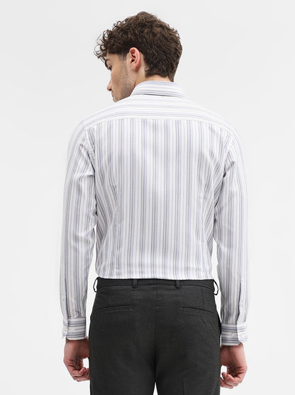White & Grey Striped Slim Fit Formal Shirt | Greenfibre
