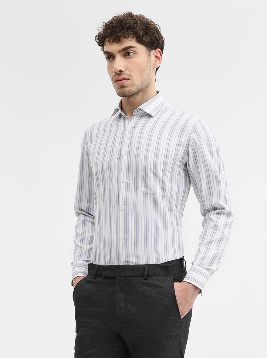 White & Grey Striped Slim Fit Formal Shirt | Greenfibre