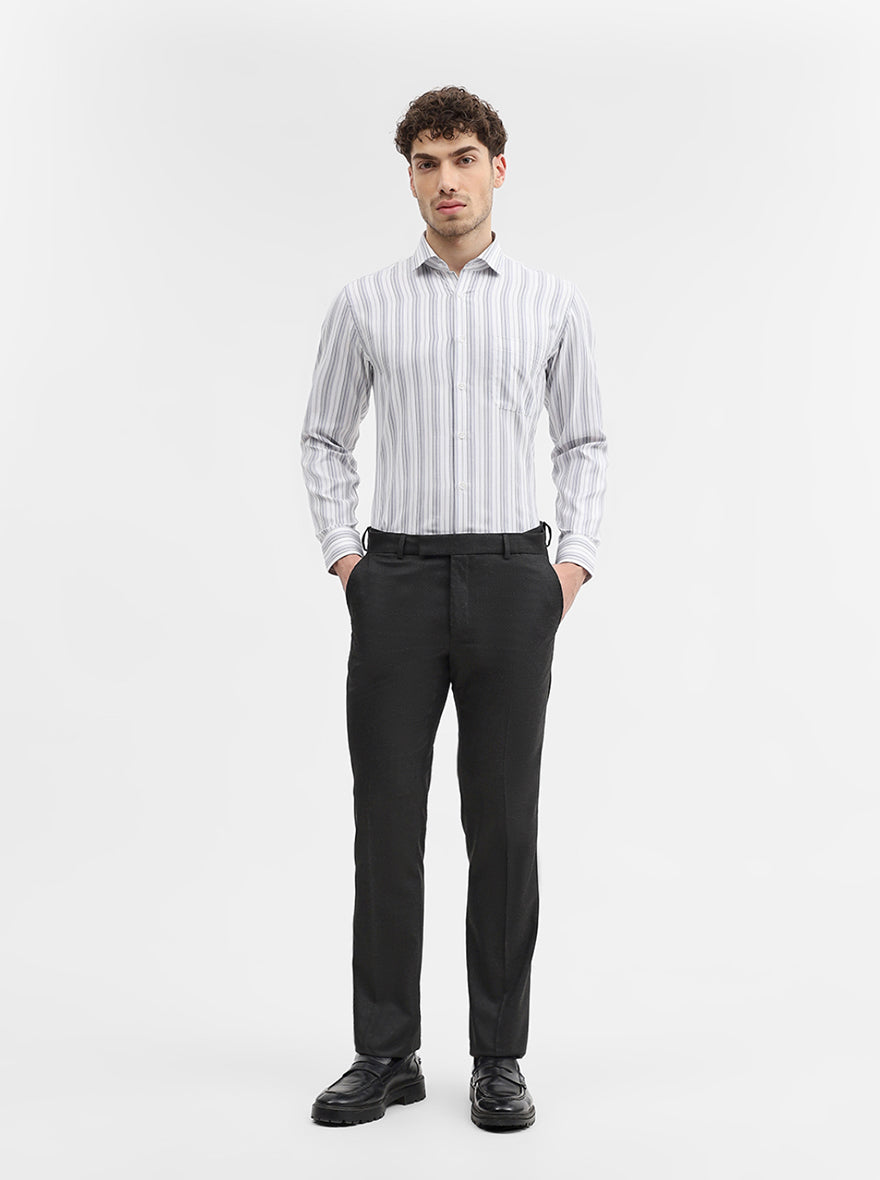 White & Grey Striped Slim Fit Formal Shirt | Greenfibre