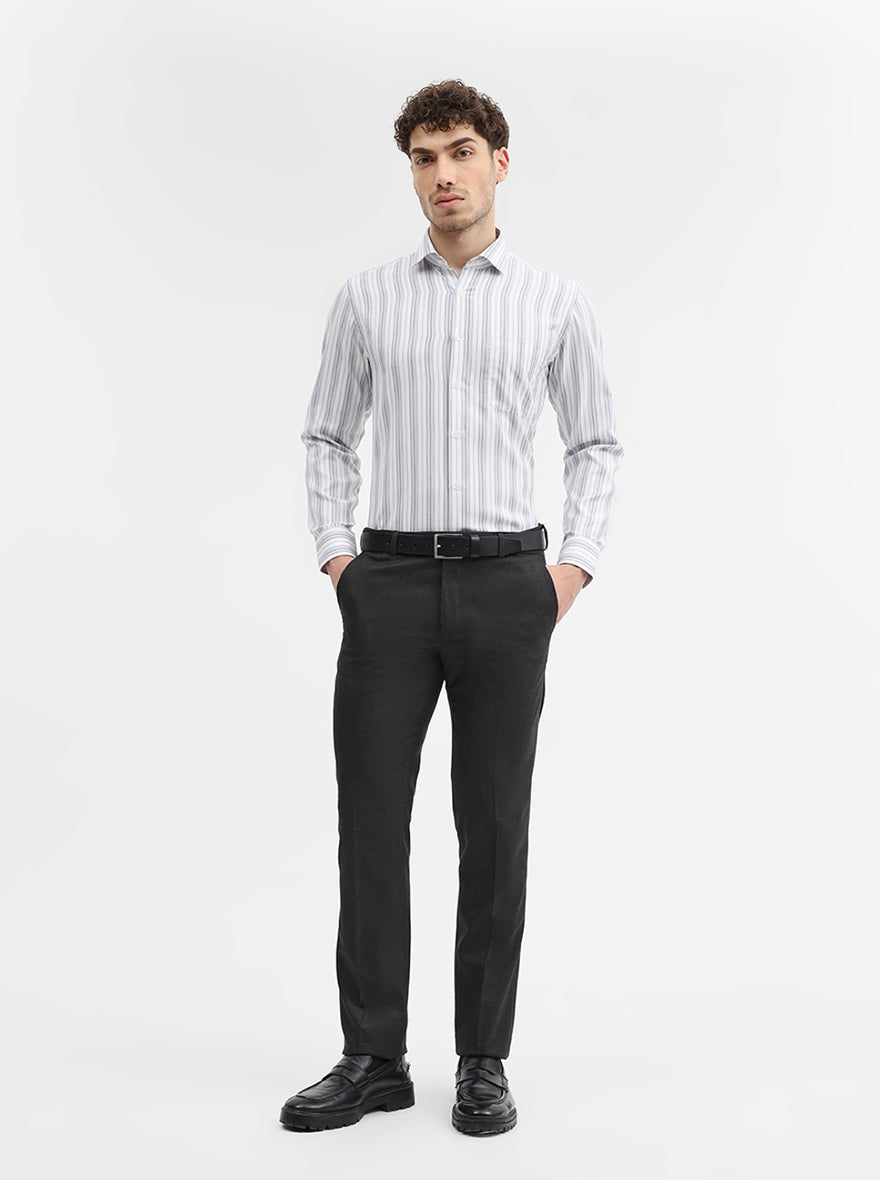 White & Grey Striped Slim Fit Formal Shirt | Greenfibre