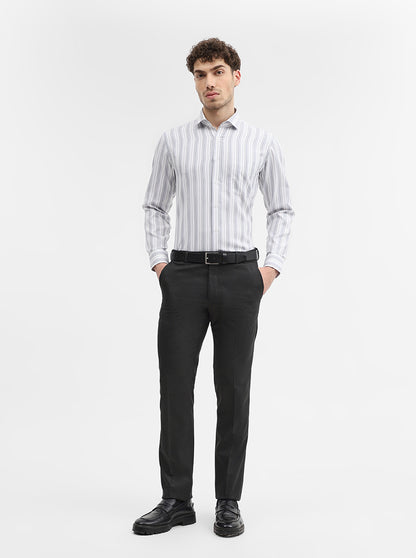 White & Grey Striped Slim Fit Formal Shirt | Greenfibre