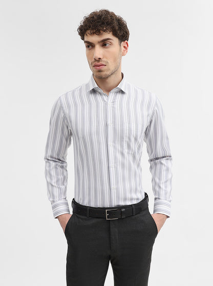 White & Grey Striped Slim Fit Formal Shirt | Greenfibre