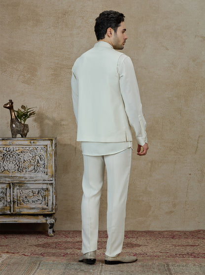 Cream Embroidered Kurta Pajama with Koti | Virasana
