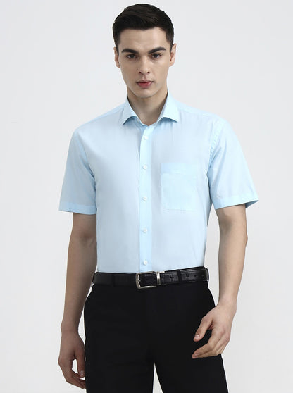 Blue Solid Regular Fit Formal Shirt | JadeBlue