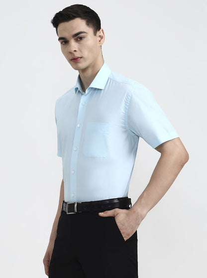 Blue Solid Regular Fit Formal Shirt | JadeBlue