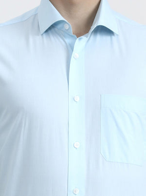 Blue Solid Regular Fit Formal Shirt | JadeBlue