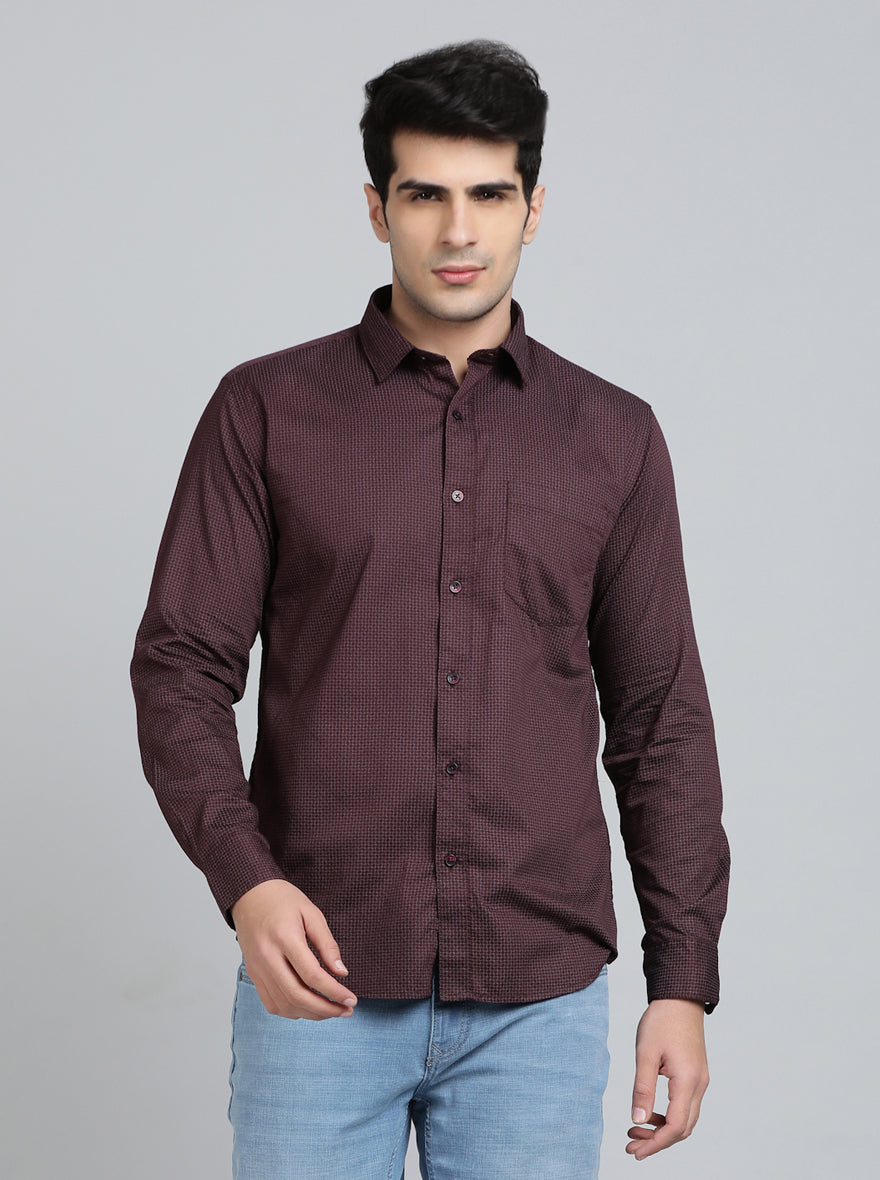 Maroon Printed Smart Fit Semi Casual Shirt | Greenfibre