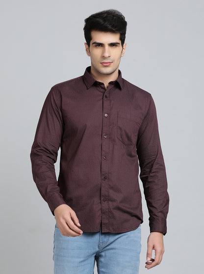 Maroon Printed Smart Fit Semi Casual Shirt | Greenfibre