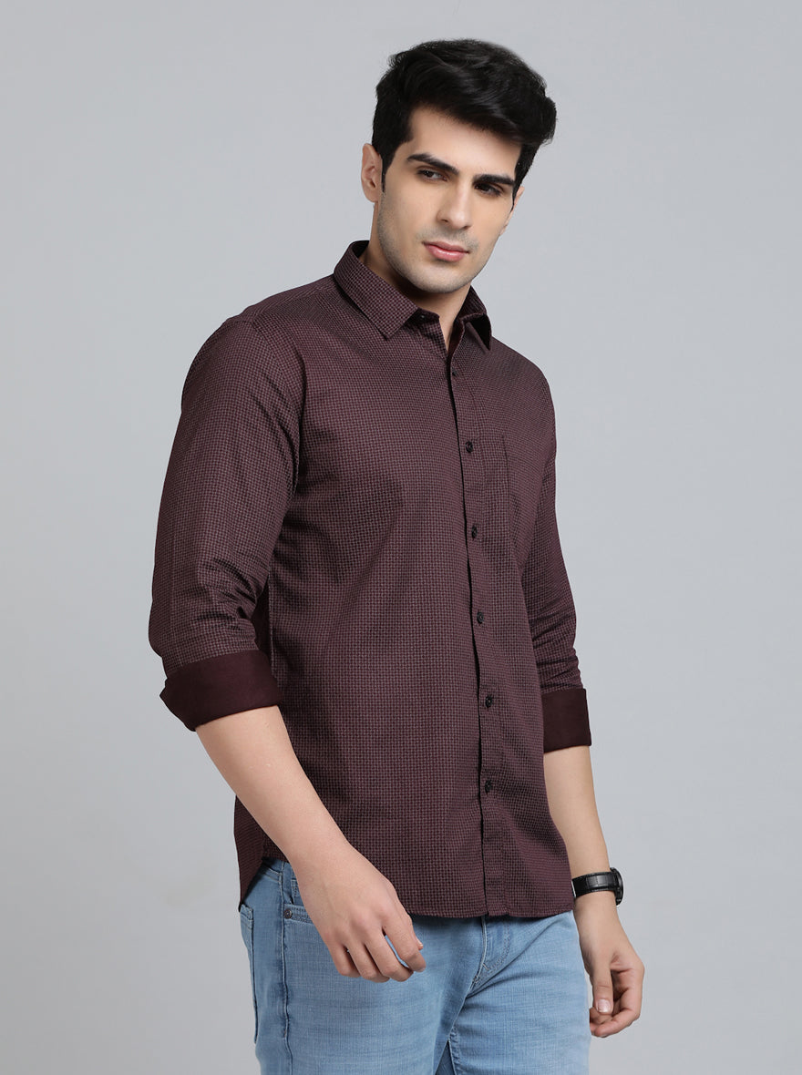 Maroon Printed Smart Fit Semi Casual Shirt | Greenfibre
