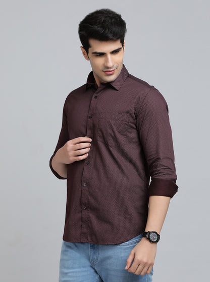 Maroon Printed Smart Fit Semi Casual Shirt | Greenfibre