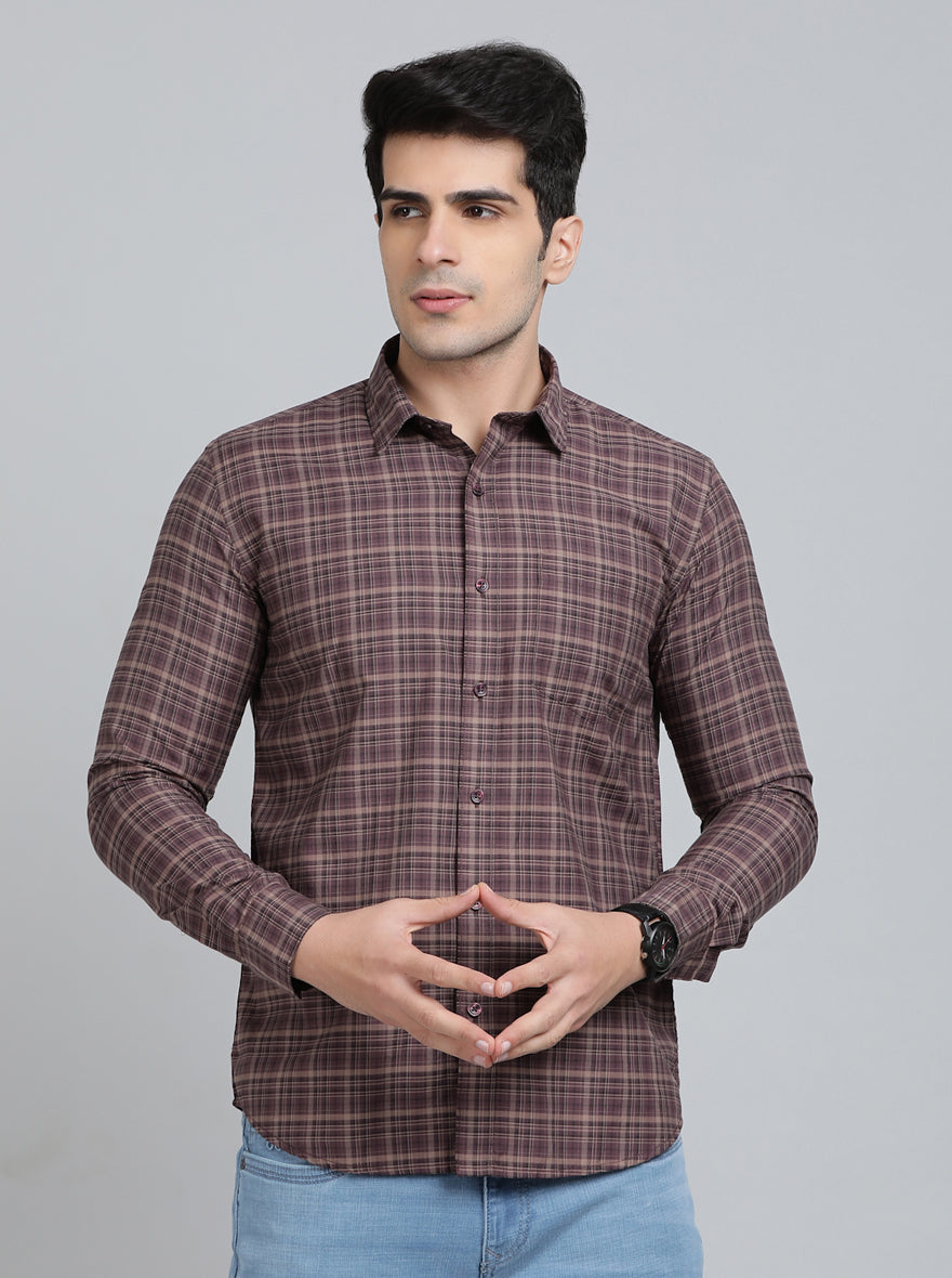 Brown Checked Smart Fit Semi Casual Shirt | Greenfibre