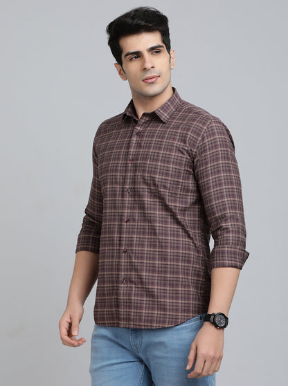 Brown Checked Smart Fit Semi Casual Shirt | Greenfibre