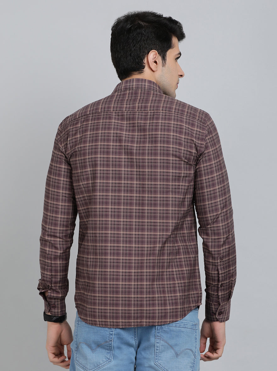 Brown Checked Smart Fit Semi Casual Shirt | Greenfibre