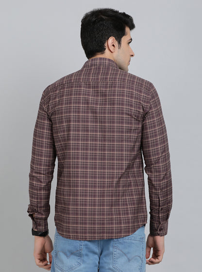 Brown Checked Smart Fit Semi Casual Shirt | Greenfibre