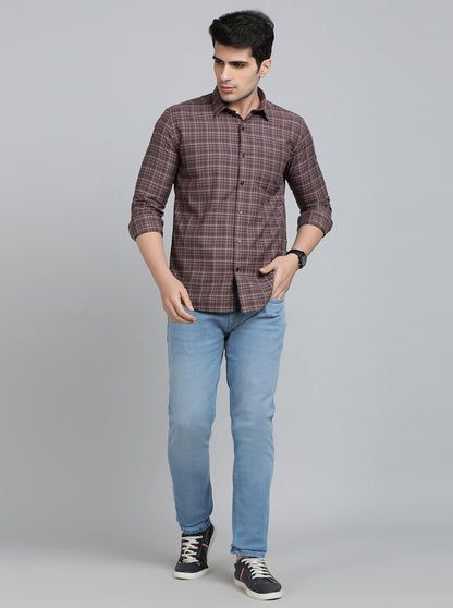 Brown Checked Smart Fit Semi Casual Shirt | Greenfibre