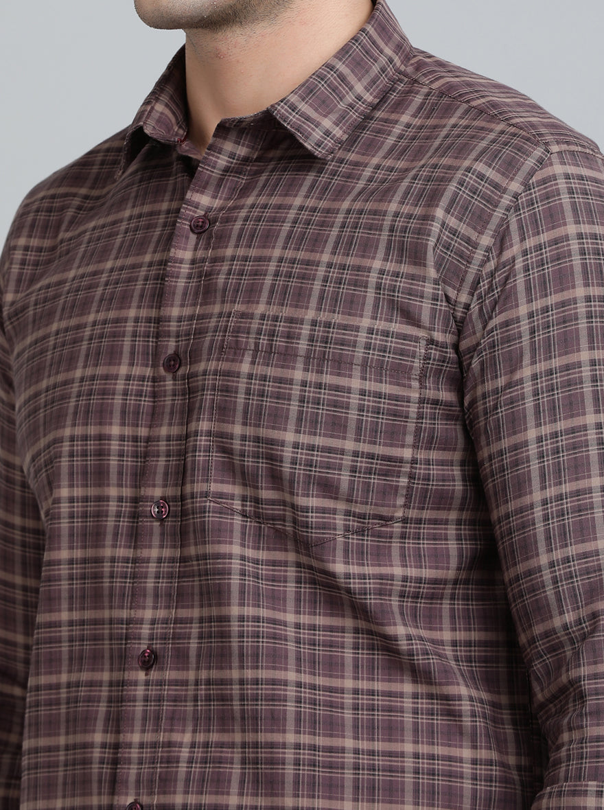 Brown Checked Smart Fit Semi Casual Shirt | Greenfibre