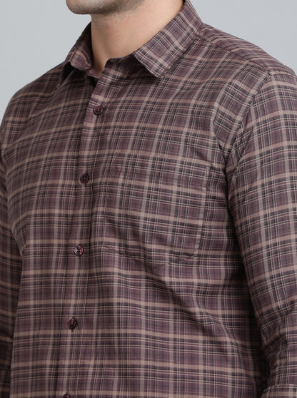 Brown Checked Smart Fit Semi Casual Shirt | Greenfibre