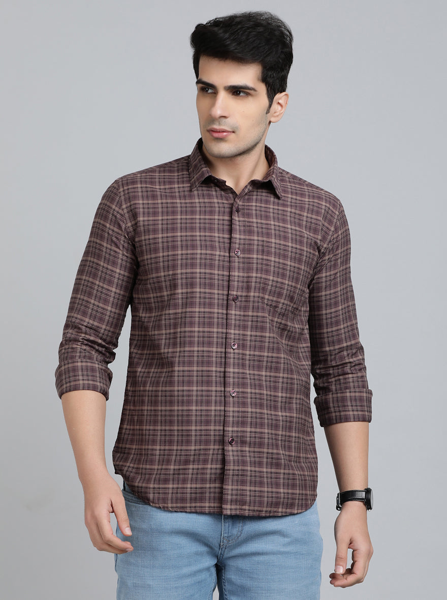 Brown Checked Smart Fit Semi Casual Shirt | Greenfibre