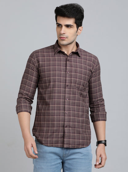 Brown Checked Smart Fit Semi Casual Shirt | Greenfibre