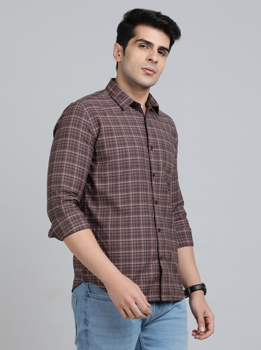 Brown Checked Smart Fit Semi Casual Shirt | Greenfibre