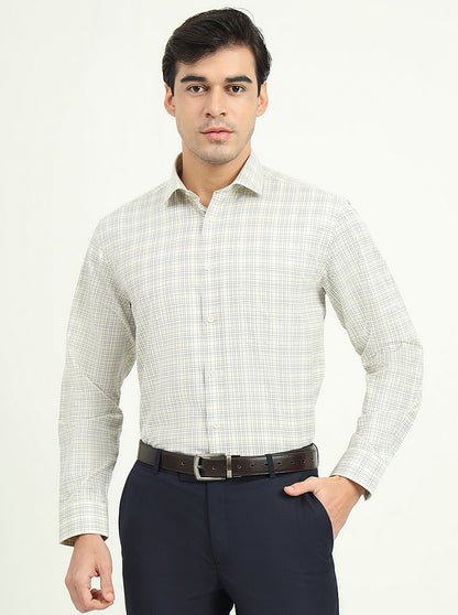 Pista Green Checked Slim Fit Formal Shirt | Greenfibre