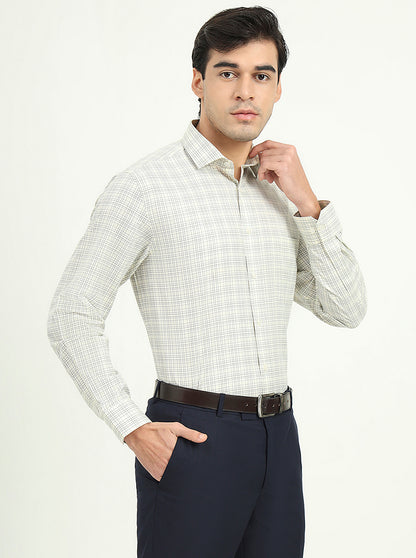 Pista Green Checked Slim Fit Formal Shirt | Greenfibre