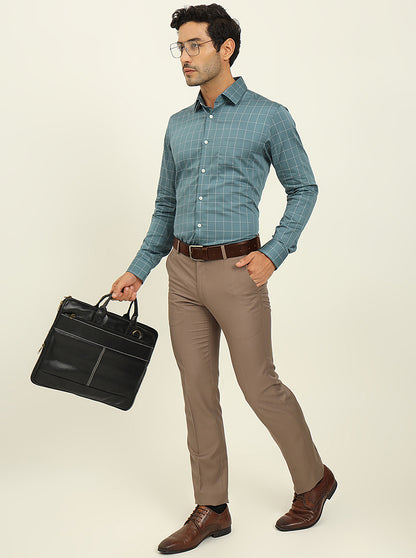 Teal Blue Checked Slim Fit Formal Shirt | JadeBlue Youth