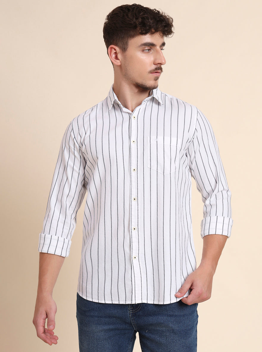 White Striped Slim Fit Casual Shirt | JadeBlue
