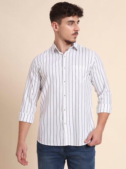 White Striped Slim Fit Casual Shirt | JadeBlue